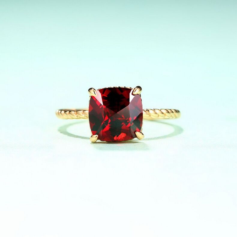 Mozambique Garnet Ring S925 Sterling Silver 9k Yellow Gold Plating